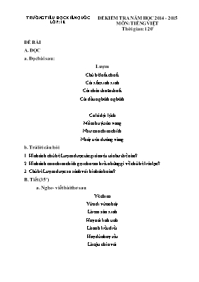 Đề kiểm tra môn Tiếng Việt Lớp 1 - Năm học 2014-2015 - Trường TH Kiến Quốc